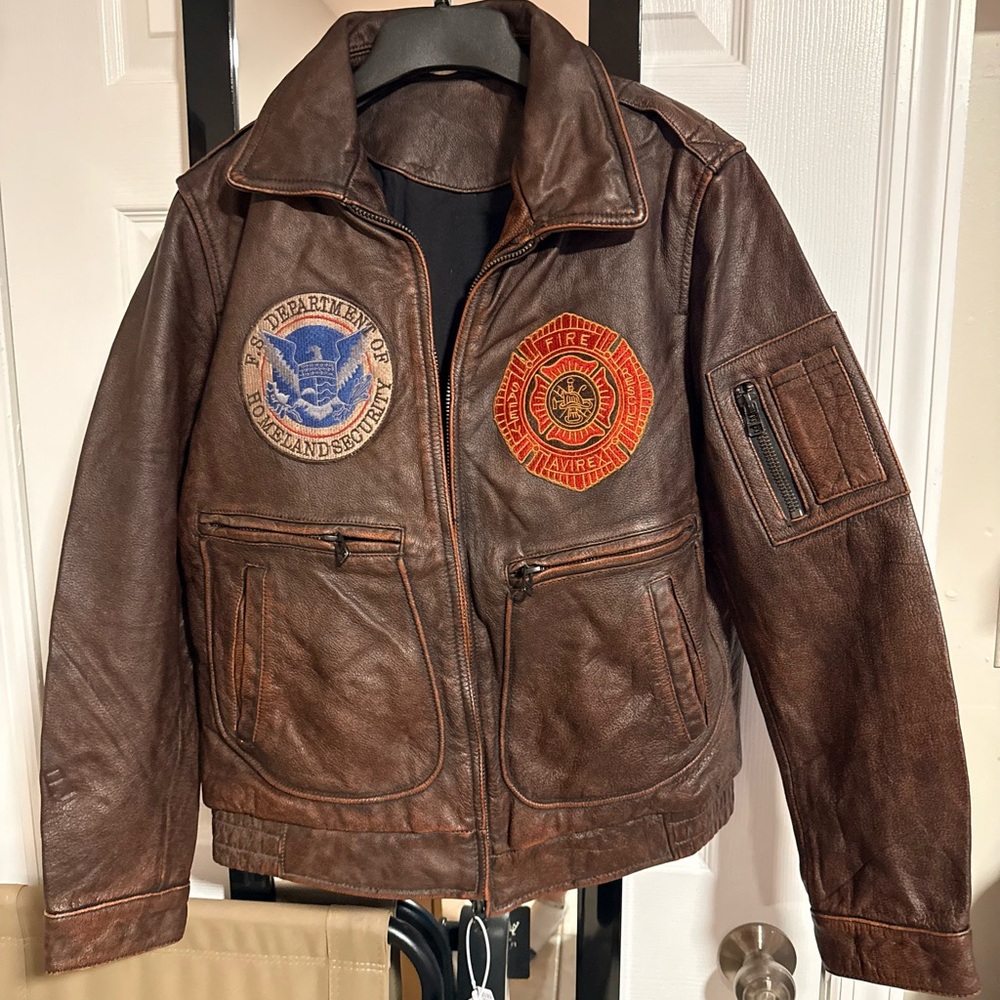 Men's Brown Leather Vintage style Jacket with Patches